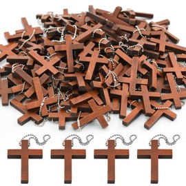 Enkrio 150PCS Mini Wood Cross Charm Small Wooden Crosses Pendants for Crafts Natural Wooden Cross Charms for Jewelry Making Easter Rosary