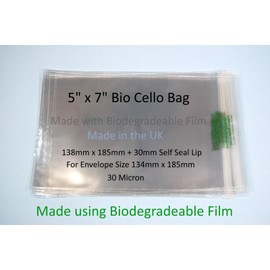 celloexpress Biodegradeable 5 x 7-138mm x 185mm + 30mm Flap - PLA Greeting Card Display Bags 30 Micron Self Seal - Small Cello - Pack of 50