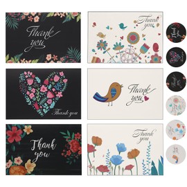 12 Packs Thank You Cards with Envelopes and Thank you Stickers Multipack of Watercolor Thank You Greeting Cards for Wedding, Graduation, Teacher, Family, Birthday, Baby Shower (Rainbow)