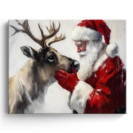 TYPTEK Christmas Wall Art Heartwarming Santa and Reindeer Pictures Prints Art Classic Holiday Winter Snowy Wall Decor for Living Room or Bedroom Hallway 16x20inch