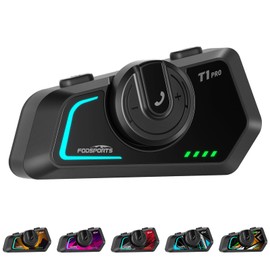 Fodsports T1 PRO Motorcycle Intercom V5.4 with Music Sharing, One-Click Switching for 4 Functional Modes, 6-Way Motorcycle Helmet Headset, FM/5 Stickers/Noise Cancellation/Stereo Music, 1 Pack
