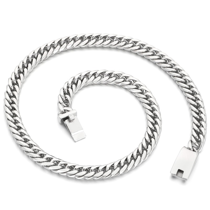 Azubpi Men's Stainless Steel Cuban Link Chain Necklace, Retro Punk