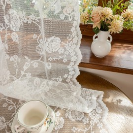 Luyicozy Ivory Lace French 84 Inches Long-Romantic Branch and Flowers Vintage Curtains for Bedroom Living Room，calloped Rose Lace Floral Sheer Curtains，Grommet Top 2 Panels，52 x 84 Inch