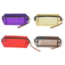 Healvian 4Pcs Transparent Makeup Organizer Holographic Cosmetic Storage Bag for Travel Home Use Eye Catching Clutch Purse Durable Portable Toiletry Pouch Red Orange