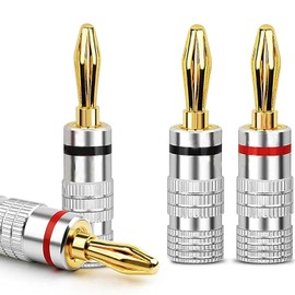 QttvbTna 4 x Speaker Banana Plugs, 4 mm Speaker Connectors, Audio Jack Connector for Speaker Cables, Sockets, Amplifiers, Suitable for Cables with a Wire Size up to 4 mm