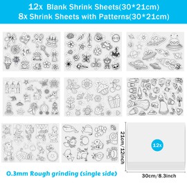 LUZOON Shrink Film 218 Pieces Shrink Film for Crafts Including A4 Shrink Film Set Key Chain, Clasp, Pencils, Hole Punch for Children, DIY Crafts