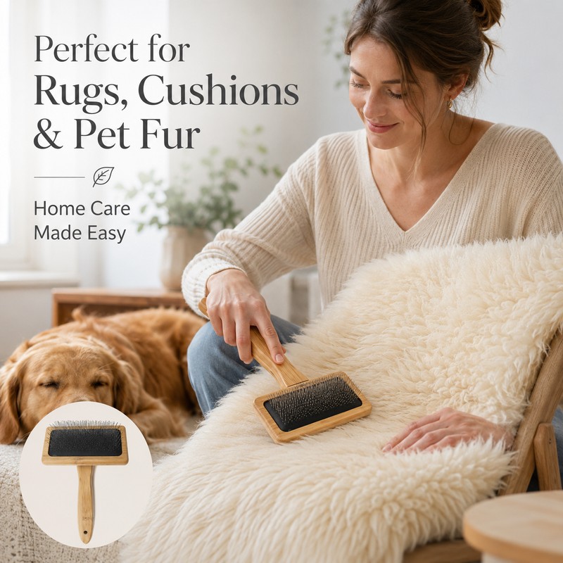 Sheepskin Rug Brush for Wool & Pet Grooming – Bamboo