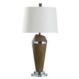 Collective Design Danrun Silver - Table Lamp - Mid Century Modern Faux Wood Finish - 6.5" w X 6.5" d X 32.5" h - 150w