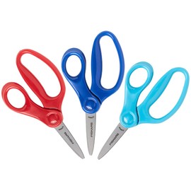 Fiskars Kids Scissors, Scissors for School, Safety Scissors, Pointed Tip Scissors, 5 Inch, 3 Pack, Red, Blue, Turquoise