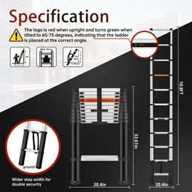 ICARRY 10.8 FT Aluminum Lightweight Extension Collapsible Ladder Soft Close Design Multi-Purpose Giant Ladder, Lightweight Telescoping Ladder with Wide Treads for RV Roof Attic Home, 300 LB Capacity