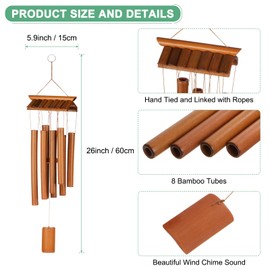 M METERXITY 1-Pack Bamboo Wind Chimes, Wooden Wind Chimes with Melody Deep Tone, 24 Inch House Wood Wooden Wind Chimes for Indoor Outdoor Decorations/Backyard [Retro Color]