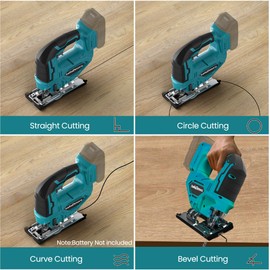 Jig saw compatible with Makita 18V Battery (Battery not Included), Cordless Jigsaw with LED Work Light, 0°- 45° Bevel Cuts, 3 Orbital Settings for Straight/Curve/Bevel/Circle Cutting
