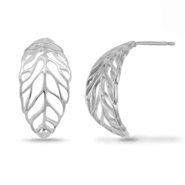 Boma Jewelry Sterling Silver Open Cut Out Tree Leaf Nature Post Hoop Earrings