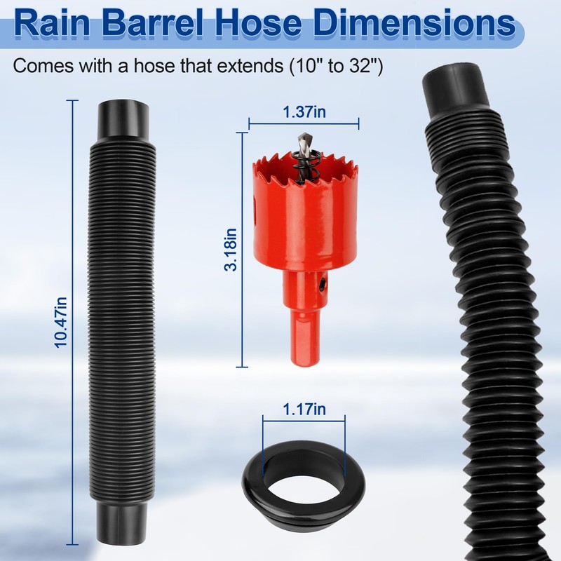 Rain Barrel Hose Connector Kit to Link Rain Water Collection