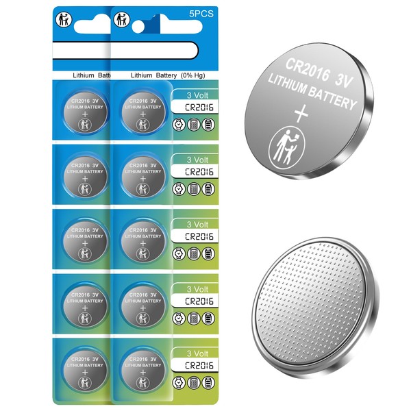 volkate CR2016 Battery, 3V Lithium Battery 10 Count Pack, CR