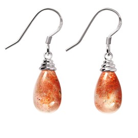 Franki Baker Dainty Rounded Pear Drop A Quality Unusual Sunstone & 925 Sterling Silver Dangle Earrings. Length: 3cms