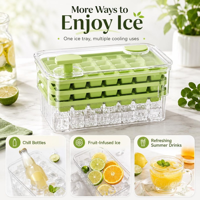 Ice Cube Trays with Storage Bin, 84 Cubes Ice Maker