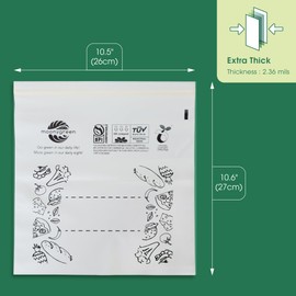 Moonygreen Compostable Food Storage Bags, Large Gallon Resealable Freezer Bags, 30 Count, 10.5 x 10.6 inches, Extra Thick, Certified US BPI ASTM D6400 Europe OK Compost
