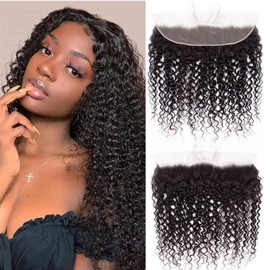 13x4 Ear to Ear Kinky Curly 18 InchHD Lace Closure 13x4 Kinky Curly Lace Closure Human Hair 180% Density Natural(13x4 Kinky Curly, 18 Inch)