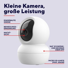 Trust IPCAM-2800 Indoor Surveillance Camera, 360°, WiFi Camera with Night Vision, Built-in Siren/Microphone, Person Detection, Indoor Camera with App Control, Smart Home Video Surveillance, White