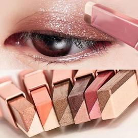 Ylapagne 6 Color Eyeshadow Stick Set, Portable Two Tone Eyeshadow Gradient Stick Glitter Gradient Eye shadow Waterproof Eye shadow Pen for Eye Make Up Tool (3 PCS) (BROWN)