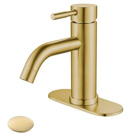 Kohonby Single Hole Bathroom Sink Faucet Brushed Gold, Modern Single Handle Bathroom Faucet Commercial Stainless Steel Basin Faucet with Drain