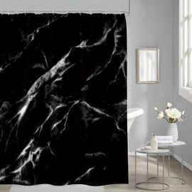 DaLin Marble Shower Curtain, Abstract Black Natural Marble Shower Curtain, Black White Print Texture Pattern Shower Curtain, Waterproof Polyester Fabric Bath Curtain, with 12 Plastic Hooks, 72" X 72"