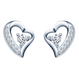INFINIONLY Necklace Chains and Earrings for Women and Girls, 925 Silver Jewellery Sets, Heart Necklace Pendant, Heart Earrings Studs, Inlaid Shiny Zirconia, Silver, Silver, Cubic Zirconia