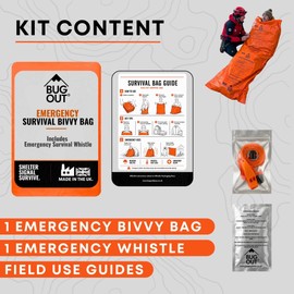 BUG OUT Survival Bivvy Bag with Emergency Whistle Kit, Waterproof, Orange, Made in the UK, DofE Ready, Camping, Hiking