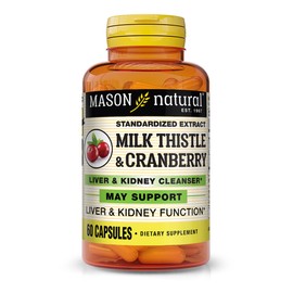 MASON NATURAL Milk Thistle/Cranberry Liver & Kidney Cleanser - Supports Healthy Liver & Kidney Function, Cleanse and Detox, 60 Capsules