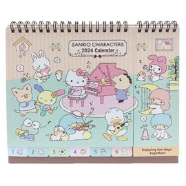 2024 Kawaii Kitty Cat & Friends Mix Characters Monthly Yearly Desktop Calendar