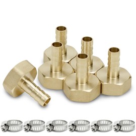 Bwintech Pack of 6 Hose Connectors, 3/4 Inch BSP Female x 10 mm Hose Connector with 6 Pieces Clamps