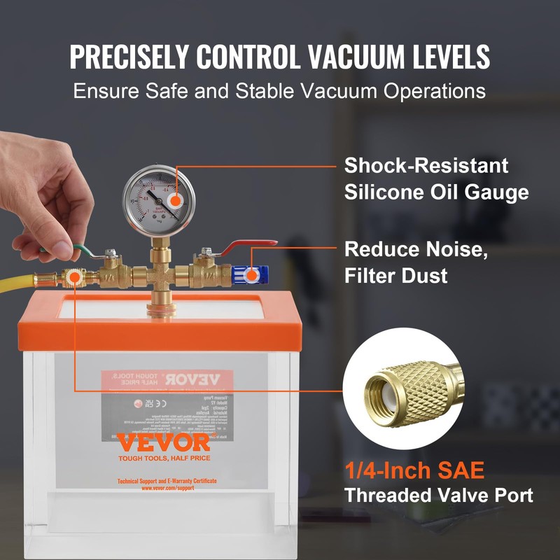 VEVOR 2 Gallon Vacuum Chamber, Upgraded Multipurpose Acrylic Vacuum Degassing