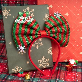 BLAAROOM ​Christmas Bow Headbands Mouse Ear Christmas Headband with Snowflake Christmas tree Design Xmas Red Hair Hoop Christmas Headpiece Cosplay Party for Women Girls