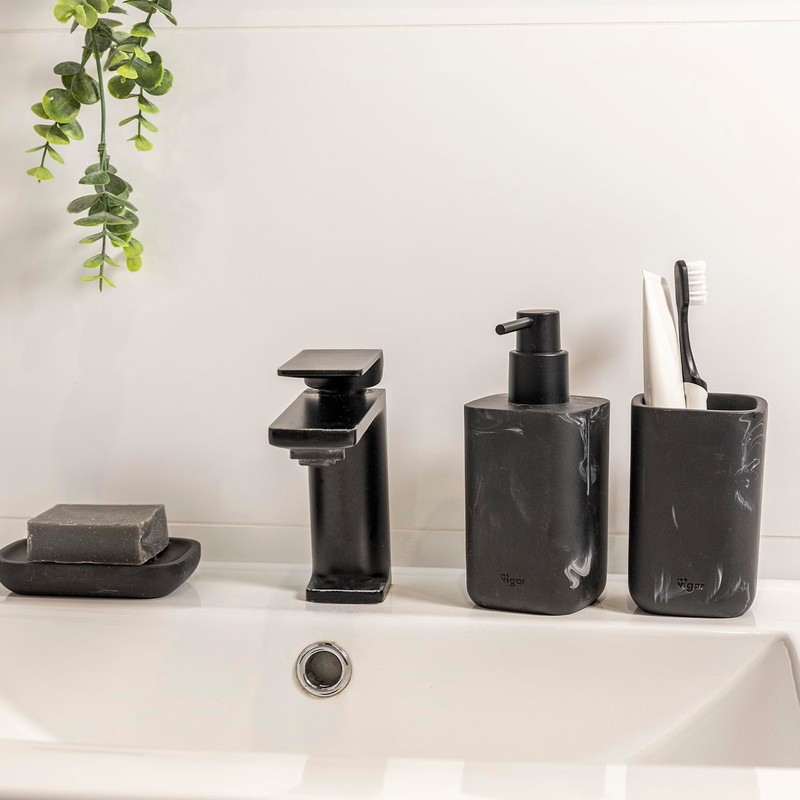 Vigar Zense Black Marble Hand Soap Dispenser, Refillable Pump Bottle
