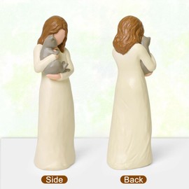 Cuayaes Cat Memorial Gifts for Women, Grey Cat Ornaments for Cat Lovers, Pet Memorial Gifts Friendship Guardian Angel Figurine Resin Cat Statue for Home Decor