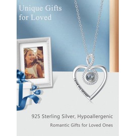 Dorunmo I Love You Necklace 100 Languages Projection Necklace 925 Sterling Silver I Love You Forever Infinity Heart Pendant Necklace jewelry Romantic Birthday Valentines Gifts for friend Women