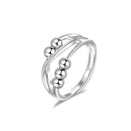 SILBERTALE 925 Sterling Silver Fidget Ring Anxiety Rings for Women Adjustable Thumb Ring Cubic Zirconia Stress Rings