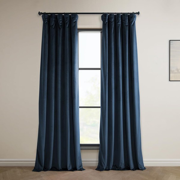 HPD Half Price Drapes Heritage Plush Velvet Curtains 96 Inches Long Room Darkening Curtains for Bedroom & Living Room 50W x 96L, (1 Panel), Eternal Blue