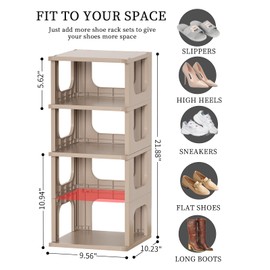 Narrow Shoe Rack - 5 Tiers Stackable Shoe Storage Stand for Entryway Hallway and Closet Durable Shoe Shelf Space Saving Boots Storage and Organization Stylish Small Shoe Cabinet No-Tool Assembly Khaki