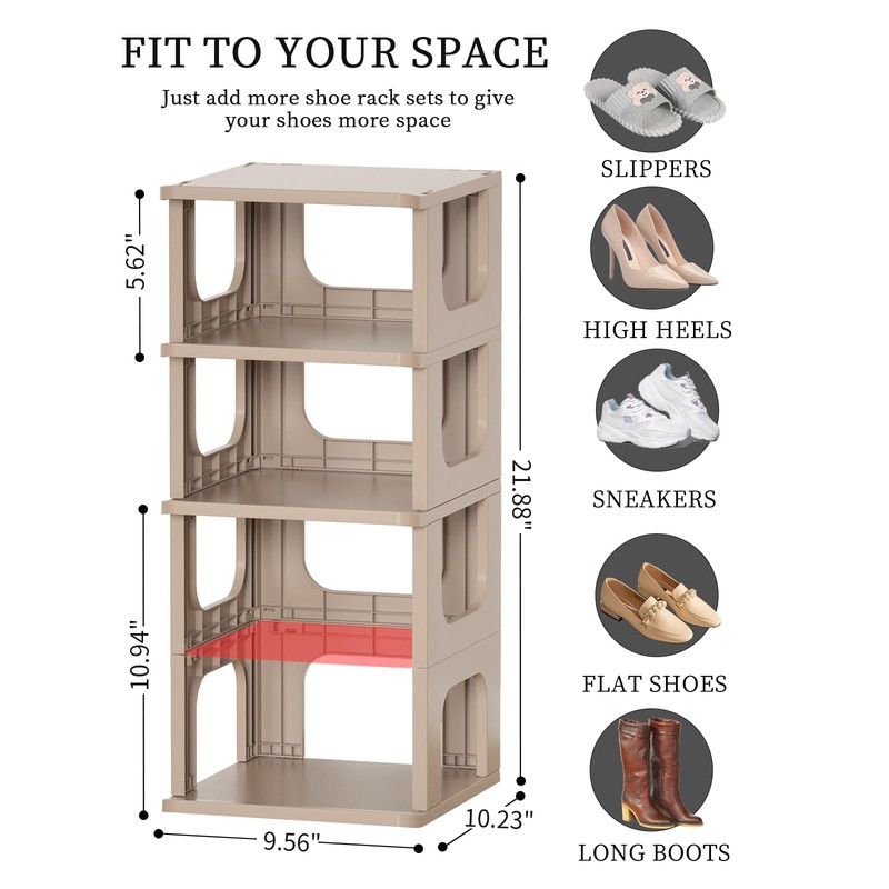 Narrow Shoe Rack - 5 Tiers Stackable Shoe Storage Stand