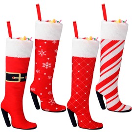 Suhine 4 Pack Christmas High Heeled Stockings Decorations 16 Inches Christmas Stockings Hanging Ornaments Women's High Heel Boot Shaped Xmas Stockings for Family Holiday Decorations (Vivid Styles)