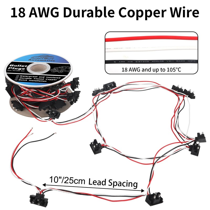 Ronybuy 50x 3 Wire Plugs, Triple Male Bullet Wire Harness