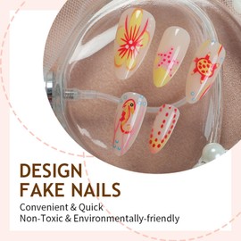 LWTZLW Flower French Tip Press on Nails Medium Almond False Nails with Ocean Starfish Design Full Cover Glue on Nail Reusable Acrylic Fake Nails Glossy Artificial Stick on Nail for Women