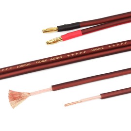 LONPOO Pure Copper Speaker Cable with Gold Plated Banana Connectors 14AWG 6ft (2 Meter) Pair