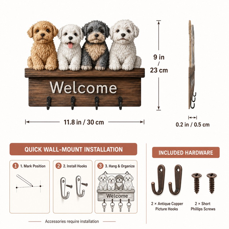 Wooden Key Holder for Entryway – Guardian Angel Wall Décor