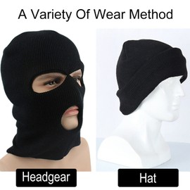 Yotsuba 3 Holes Black Balaclava Style Windproof Mask Neck Warmer Ski Hat Fishing 3 Hole Beanie Face Mask Ski-Warm Knit-Men and Women Black