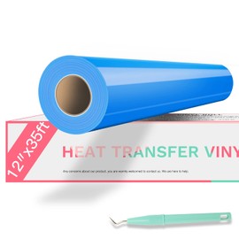 HTVRONT HTV Vinyl Rolls Heat Transfer Vinyl - 12" x 35ft Lake Blue HTV Vinyl for Shirts, Iron on Vinyl for All Cutting Machines - Easy to Cut & Weed for Heat Vinyl Design (Lake Blue)