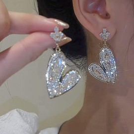 Heart Earrings for Women Heart Rhinestone Earrings Big Heart Hoop Crystal Earrings Sparking Glitter Earrings Jewelry Gift for Valentine's Day (heart dangle)