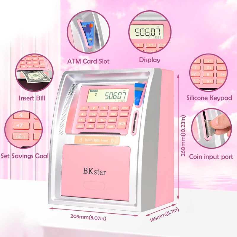 BKstar Kids Talking ATM Piggy Bank for Real Money with